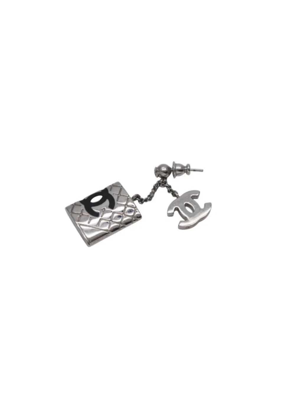 Chanel Earrings CC Logo Dangling 95c Metal Silver Black